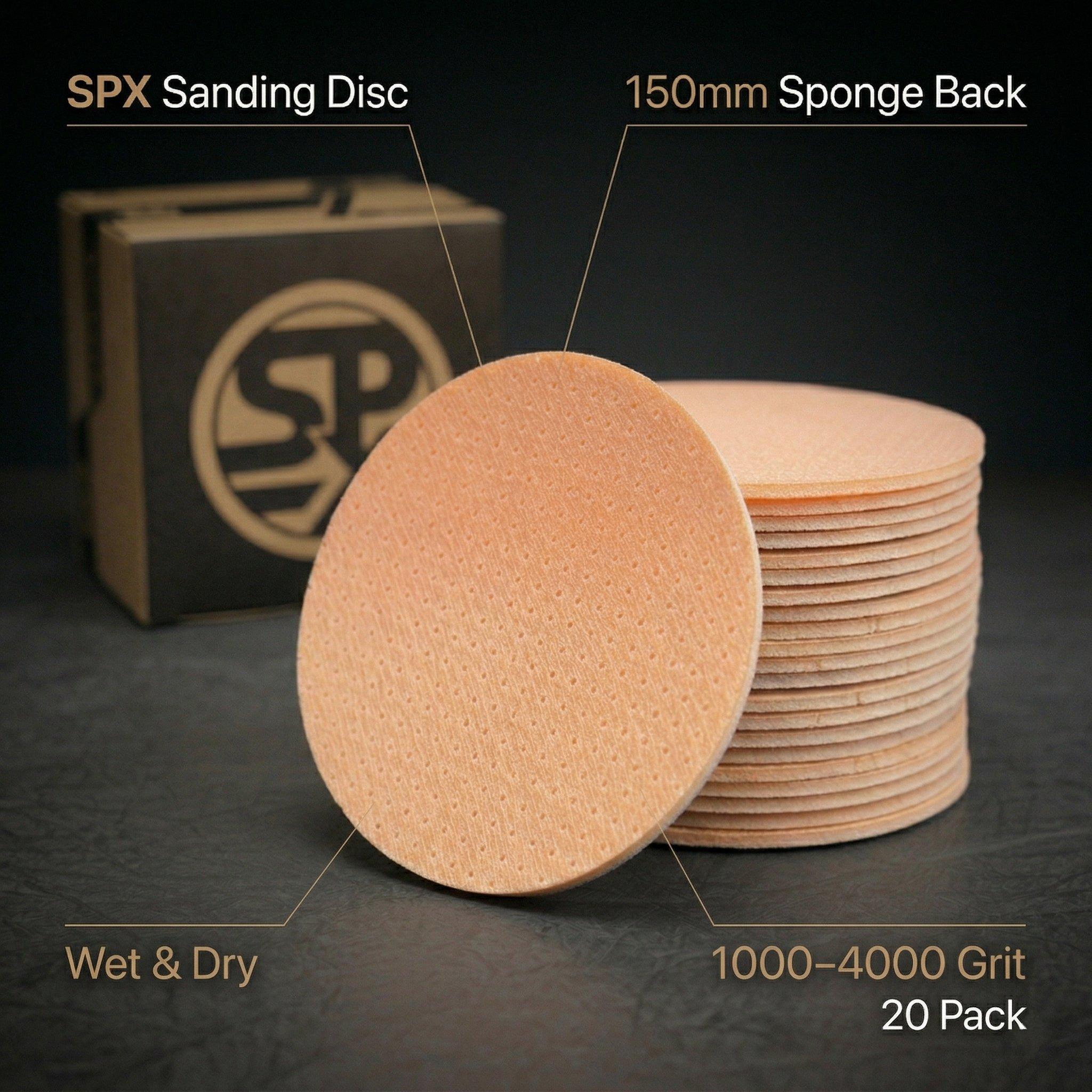 SPX Sanding Disc Sponge Back Orange Wet/Dry 150mm - 1000-4000 Grit (20 pc)